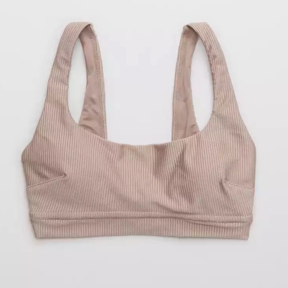 Aerie Ribbed Shine Scoop Bikini Top - Cocoa Cream